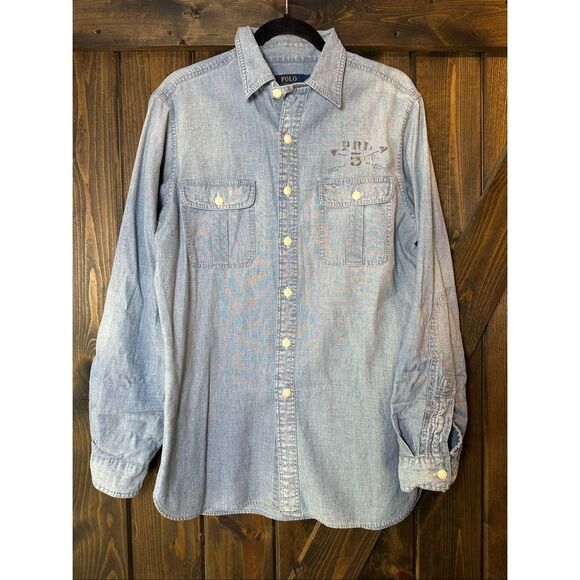 Polo Ralph Lauren Chambray Eagle Stencil Button Up Shirt - Picture 1 of 6